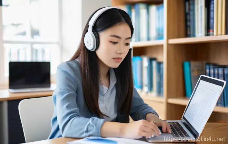 TOEIC 점수 관리 요령 - **Prompt 1: Focused TOEIC Study Session**
    A young, determined East Asian woman, in her mid-20s, ...