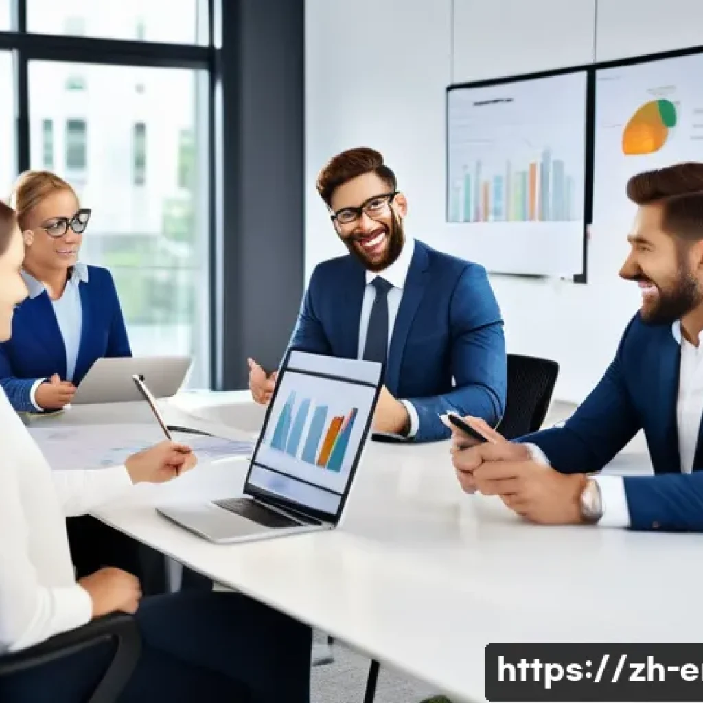 TOEIC과 TOEFL 중 어떤 시험을 선택할까 - A modern office scene showing a diverse group of professional adults in business attire engaging in ...