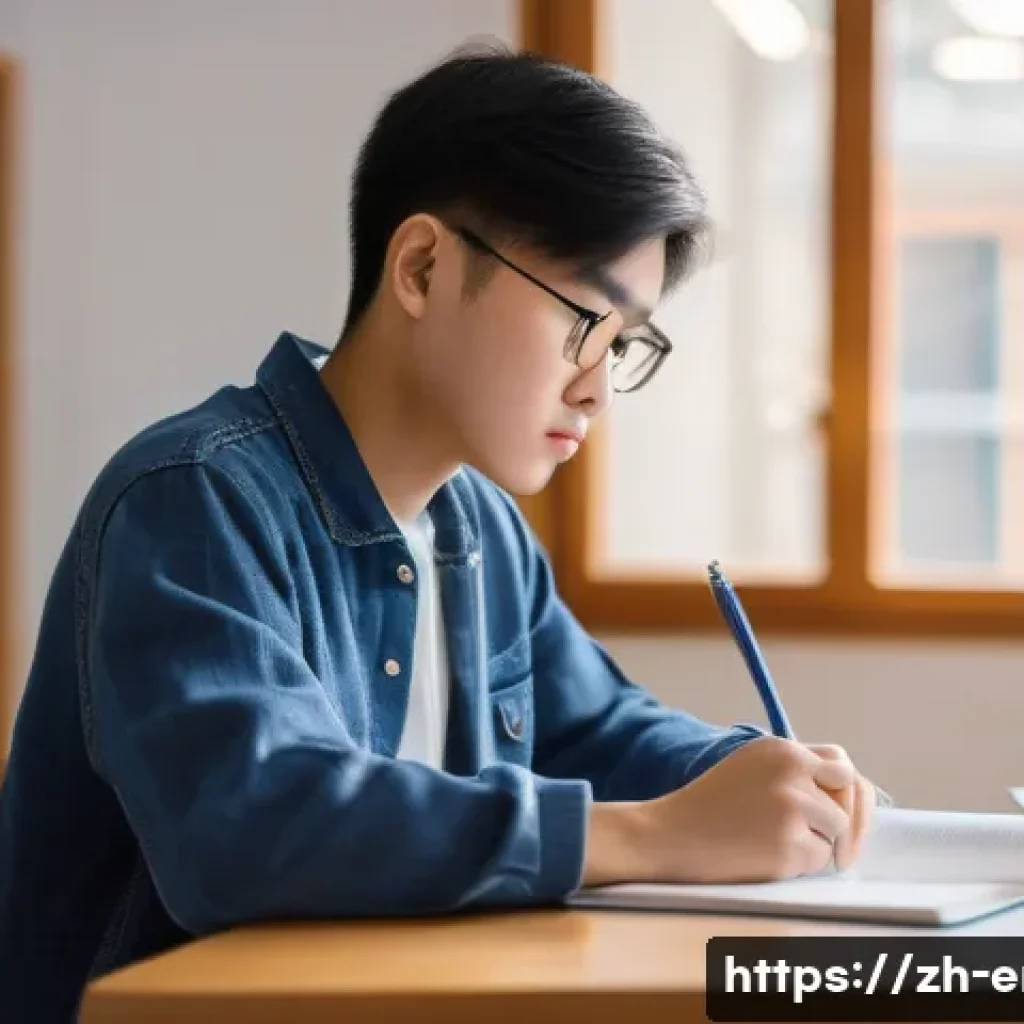 TOEFL 독립형 글쓰기 작성법 - A modern study room scene showcasing a young Chinese student preparing for the TOEFL writing section...
