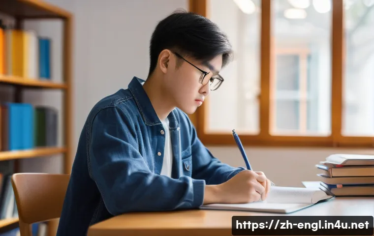 TOEFL 독립형 글쓰기 작성법 - A modern study room scene showcasing a young Chinese student preparing for the TOEFL writing section...
