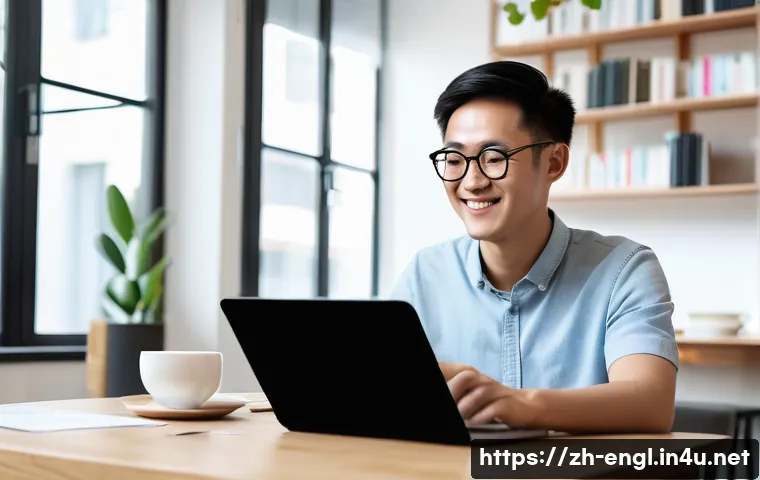 TOEFL Writing 학습 도구 추천 - A modern digital workspace scene showing a young Chinese adult using a sleek laptop with an open min...