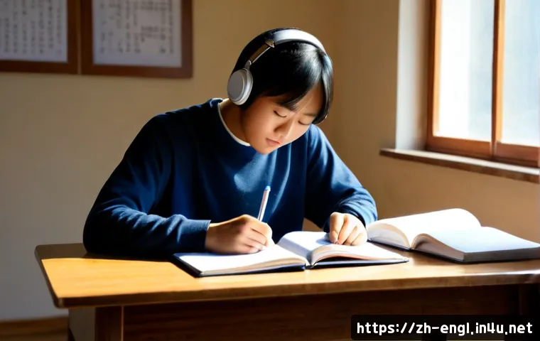 영어 시험 실패 후 재도전 방법 - Photorealistic scene of a determined young East Asian adult restarting English exam preparation afte...